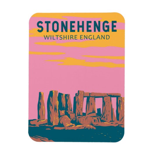 Stonehenge Travel Art Retro Illustratie Magneet (Verticaal)