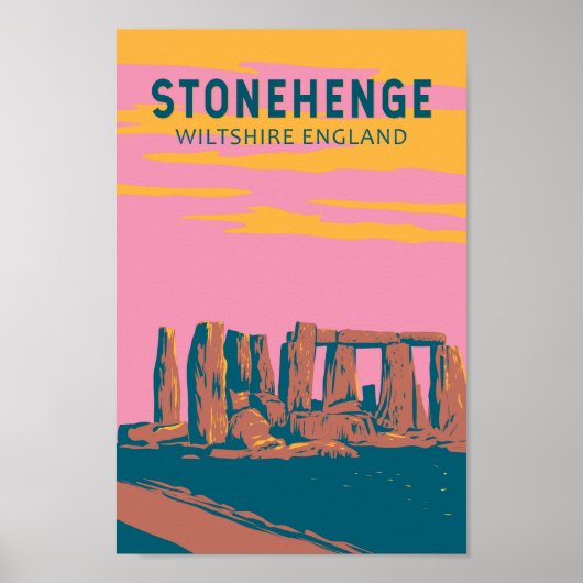 Stonehenge Travel Art Retro Illustratie Poster (Voorkant)