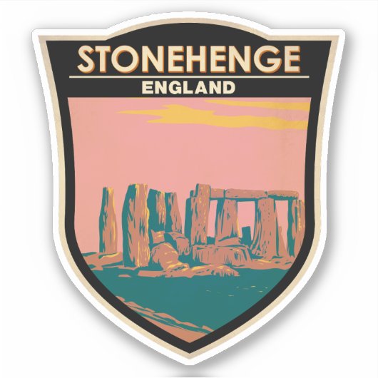 Stonehenge Travel Art Retro Illustratie Sticker (Voorkant)