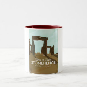 Stonehenge Wiltshire Train poster Tweekleurige Koffiemok