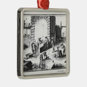 Stonemasons op het werk, gegraveerd door Lucotte Metalen Ornament (Rechts)