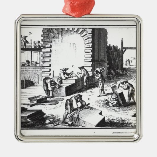 Stonemasons op het werk, gegraveerd door Lucotte Metalen Ornament (Voorkant)