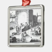 Stonemasons op het werk, gegraveerd door Lucotte Metalen Ornament (Links)
