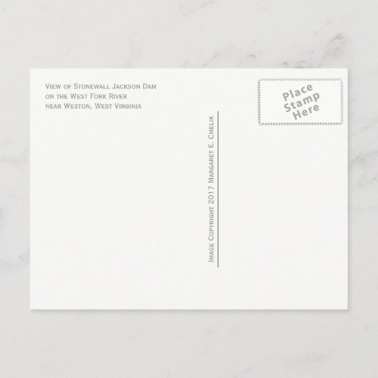 Stonewall Jackson Dam, West Fork River, Weston, WV Briefkaart (Achterkant)