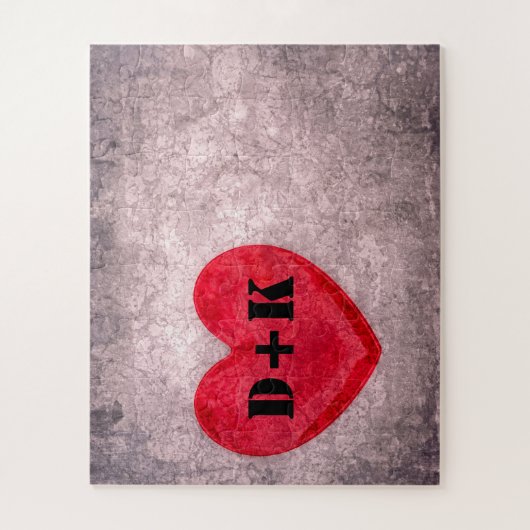 Stonewasachtige hartmonogram personaliseren legpuzzel (Verticaal)