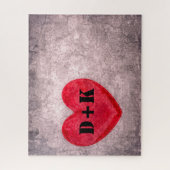 Stonewasachtige hartmonogram personaliseren legpuzzel (Verticaal)