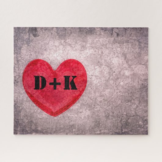 Stonewasachtige hartmonogram personaliseren legpuzzel (Horizontaal)