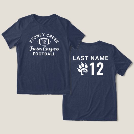 Stoney Creek Junior Cougars Custom Football Tri-Blend Shirt (Ontwerp Voorkant & Achterkant)