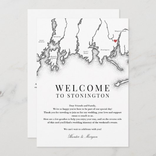 Stonington CT bruiloft welkomstbrief zwart wit Bedankkaart (Voorkant / Achterkant)