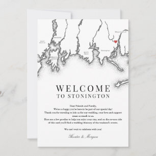 Stonington CT bruiloft welkomstbrief zwart wit Bedankkaart