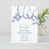 Stonington CT Kaart Elegante Blauwe Kerk Trouwen (Staand voorkant)