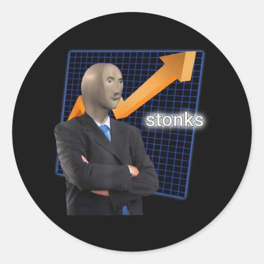 Stonks Surreal Memes Funny Stock Ronde Sticker (Voorkant)