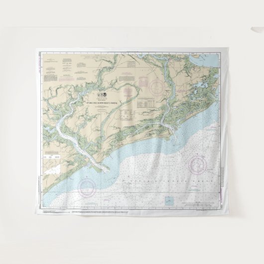 Stono en North Edisto rivieren nautische kaart 115 Wandkleed (Voorkant (horizontaal))