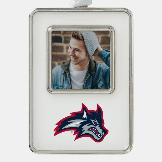 Stony Brook University | Zeewolven Verzilverd Omlijst Ornament (Voorkant)