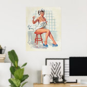 Stool duiven sexy badkamer retro-pinup meisje poster (Thuiskantoor)