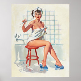 Stool duiven sexy badkamer retro-pinup meisje poster
