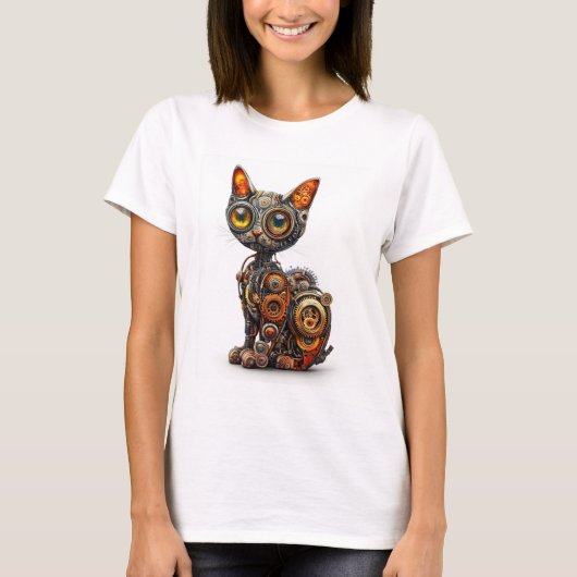 Stoom Aangedreven Spin � Steampunk Robot Kat T-shirt (Voorkant)