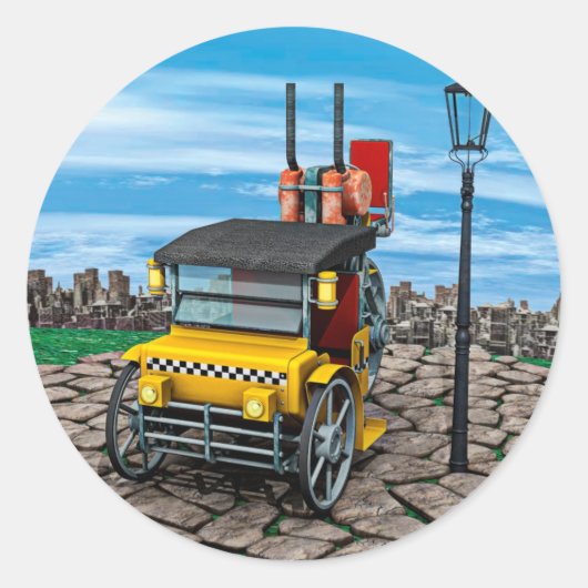 Stoom Cab-Taxi Ronde Sticker (Voorkant)