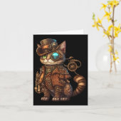 Stoom Punk Cat Kitten Kat Steampunk Kaart (Gele Bloem)