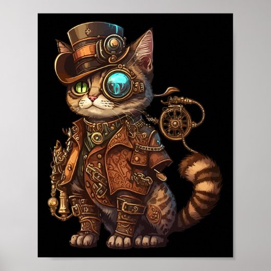 Stoom Punk Cat Kitten Kat Steampunk Poster (Voorkant)
