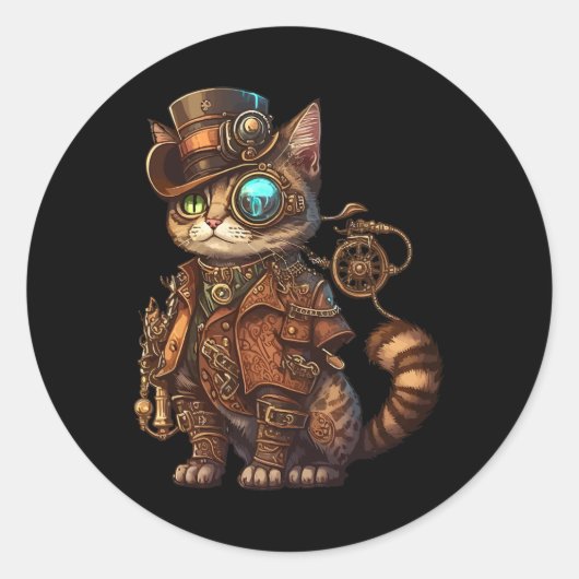 Stoom Punk Cat Kitten Kat Steampunk Ronde Sticker (Voorkant)