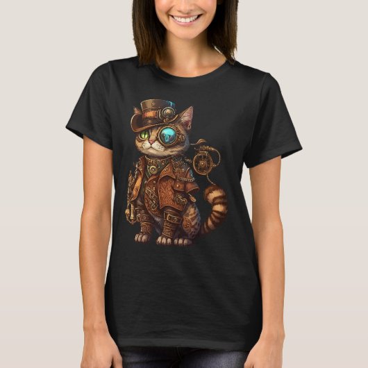 Stoom Punk Cat Kitten Kat Steampunk T-shirt (Voorkant)