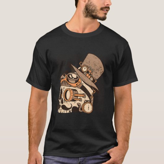 Stoom Punk schedel met Petten bril Steampunk T-shirt (Voorkant)