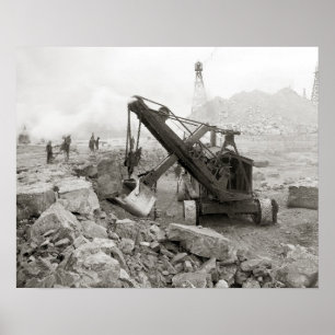 Stoom shovel, 1910. Oude foto Poster