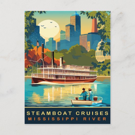 Stoomboot Cruises, Mississippi River, Reizen Briefkaart (Voorkant)