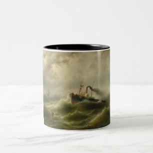 Stoomboot in een Storm op het Noord Zee Tweekleurige Koffiemok