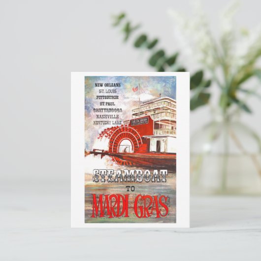 stoomboot naar Mardi Gras Travel Poster Briefkaart (Staand voorkant)