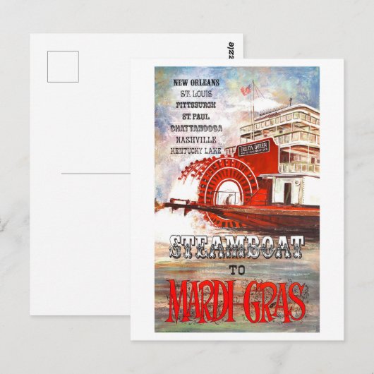 stoomboot naar Mardi Gras Travel Poster Briefkaart (Voorkant / Achterkant)