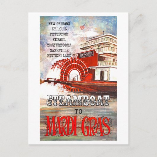  stoomboot naar Mardi Gras Travel Poster Briefkaart (Voorkant)