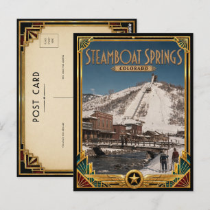 Stoomboot Springs Colorado Vintage Art Deco Goud Briefkaart