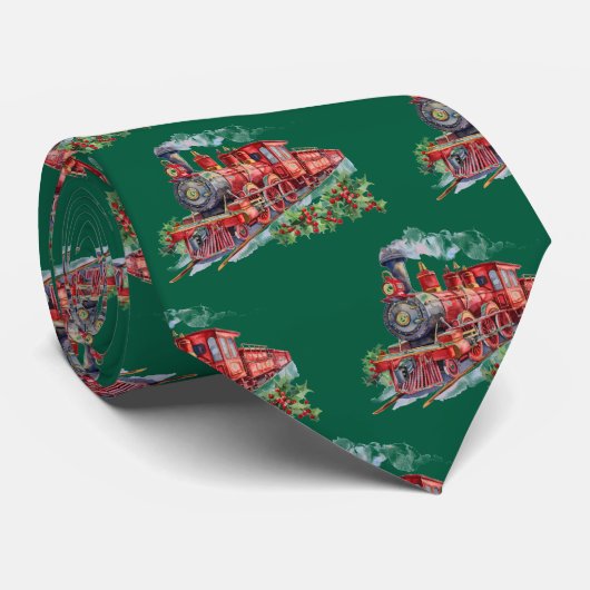 Stoomboot Train Red op Green Festival Stropdas (Opgerold)