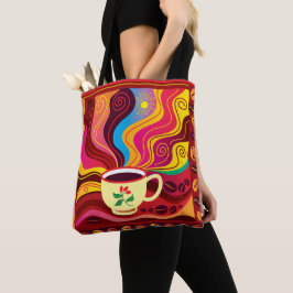 Stoomend koffiekoppatroon tote bag