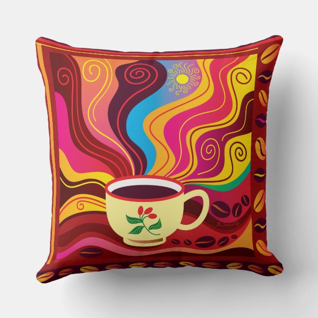 Stoomend Kopje Koffie Patroon Kussen (Achterkant)