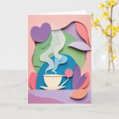 Stoomende Beker met Hart Kaart (Gele Bloem)