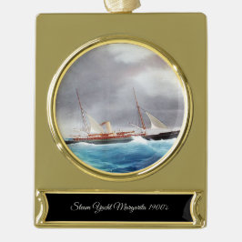 Stoomjacht Margarita 1900's Verguld Banner Ornament