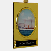 Stoomjacht SY Vanduara 1906 Verguld Banner Ornament (Rechts)