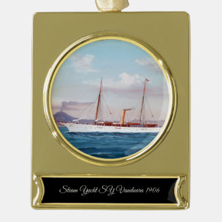 Stoomjacht SY Vanduara 1906 Verguld Banner Ornament