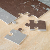Stoomklok en turkooisrozen op gestreept legpuzzel (Zijkant)