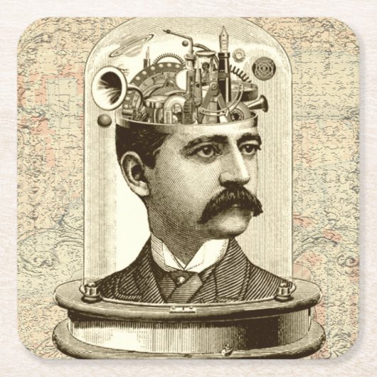 Stoomklok-hersenen STEAMPUNK vintage Kartonnen Onderzetters (Voorkant)