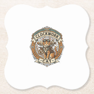 Stoomklok Kat Kat Steampunk Vintage Vector Kunst S Kartonnen Onderzetters