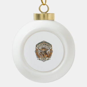 Stoomklok Kat Kat Steampunk Vintage Vector Kunst S Keramische Bal Ornament