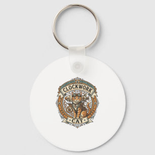 Stoomklok Kat Kat Steampunk Vintage Vector Kunst S Sleutelhanger