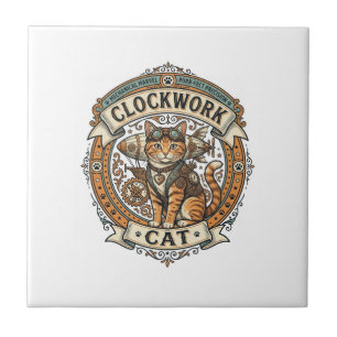 Stoomklok Kat Kat Steampunk Vintage Vector Kunst S Tegeltje