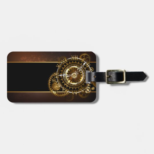 Stoomklok met antieke tandwielen bagagelabel (Voorkant horizontaal)