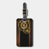 Stoomklok met antieke tandwielen bagagelabel (Voorkant verticaal)