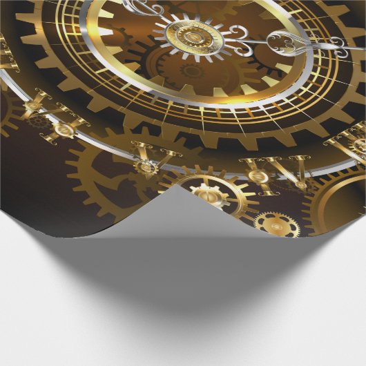 Stoomklok met antieke tandwielen cadeaupapier (Hoek)